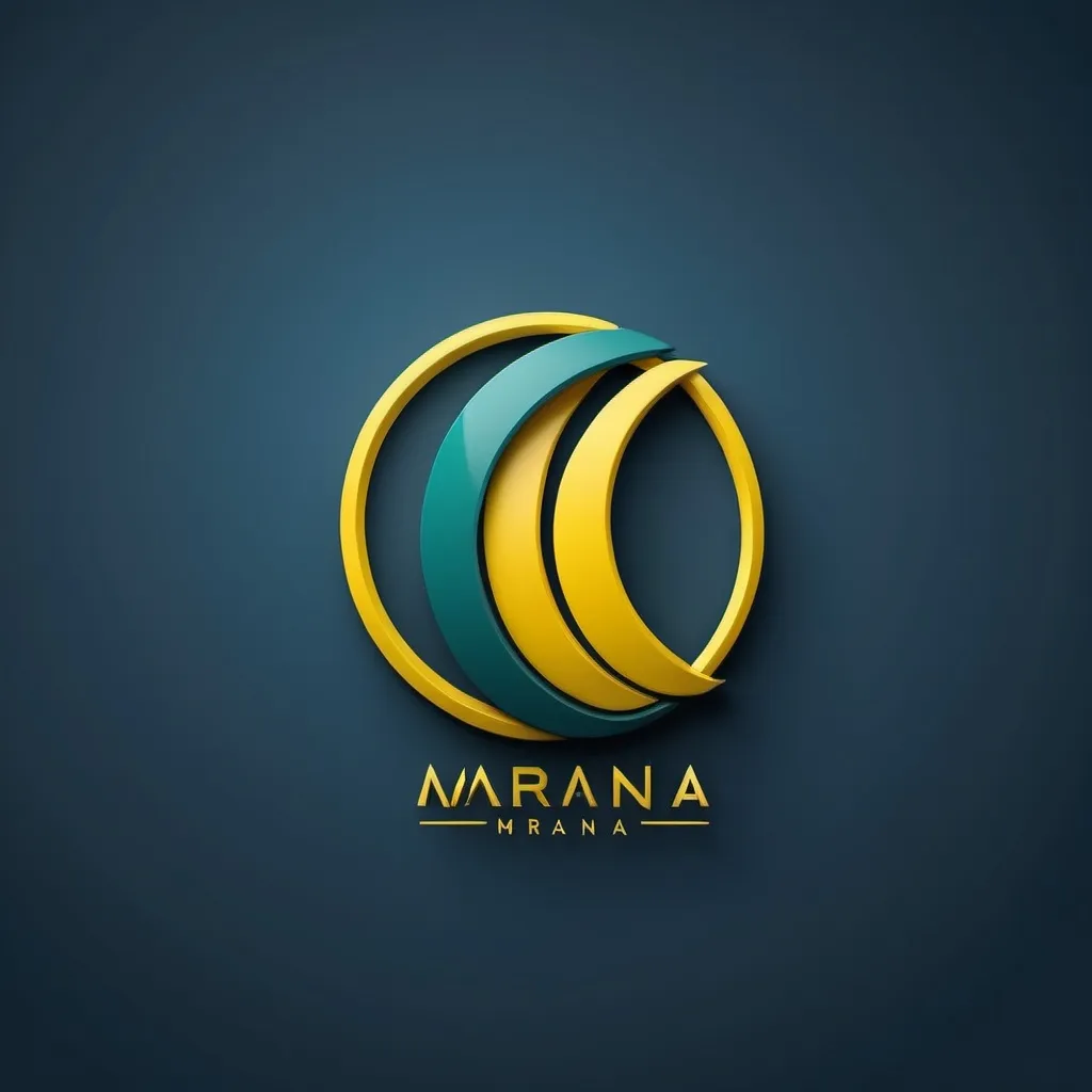 Prompt: High-quality blue logo design of MARANA company, in M format, with two colour strips in yellow and gree, sleek and modern design, M and A intertwined creatively, sophisticated and professional precise details, minimalistic,  highres, 3D rendering, polished, modern design, sleek,