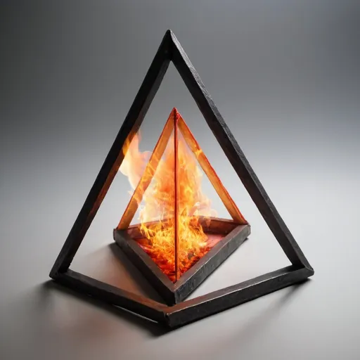 Prompt: A tetrahedron with fire inside and coming out the top
