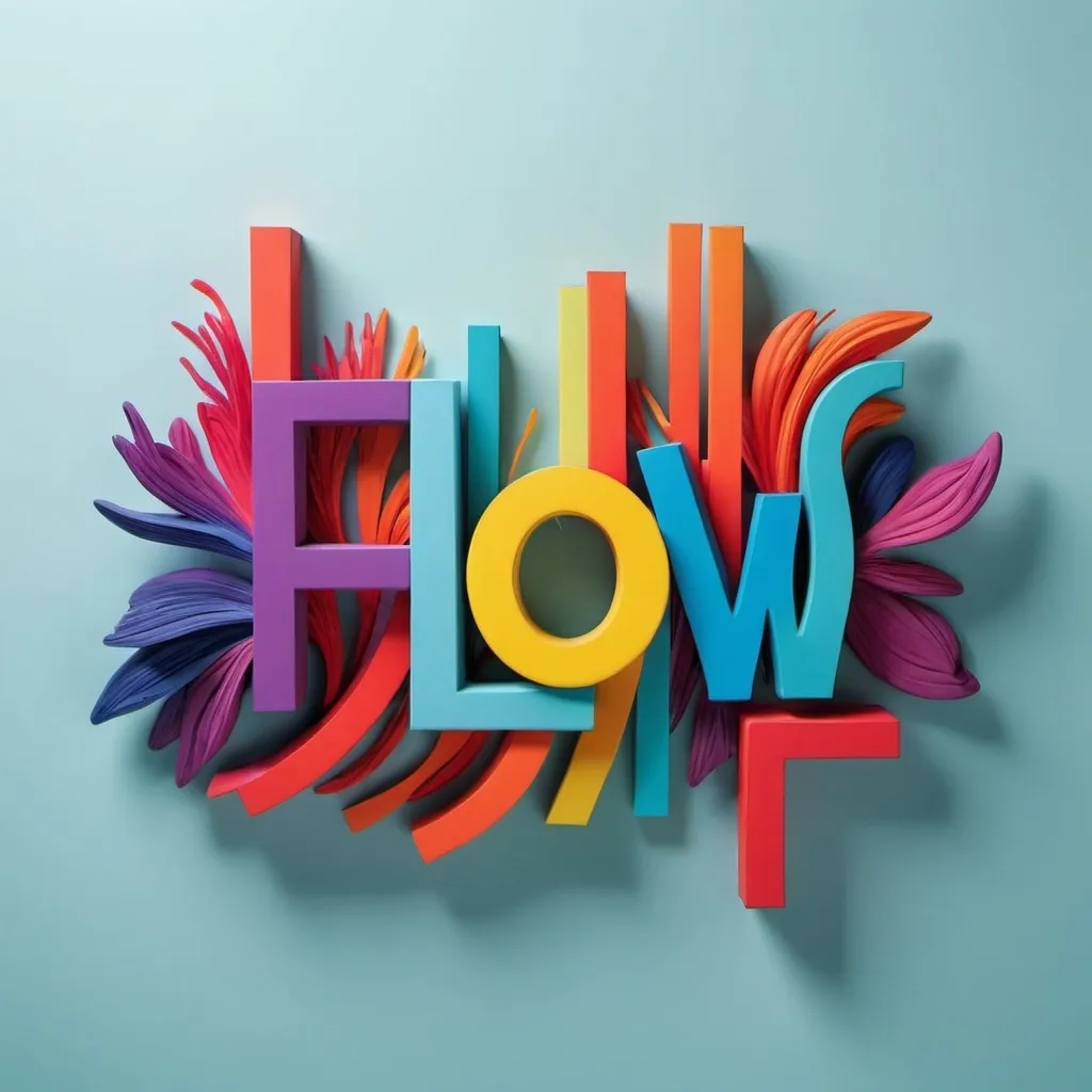 Prompt: colourful 3 dimentional art spelling out the word 'flow'