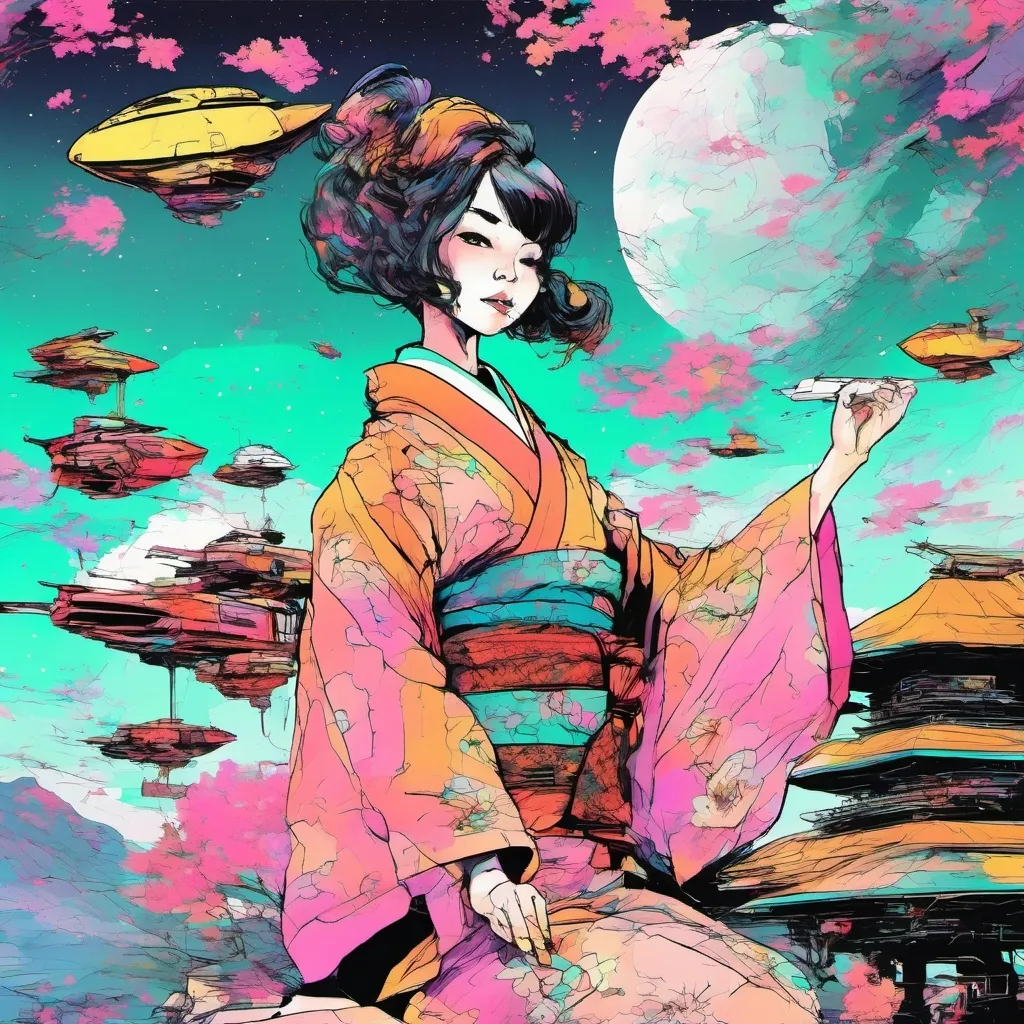 Prompt: A Japanese girl, kimono, spaceship