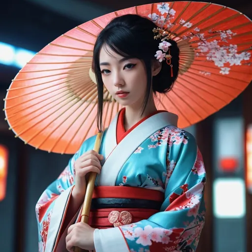 Prompt: A beautiful girl wears kimono, sci-fi, hd, 4k 