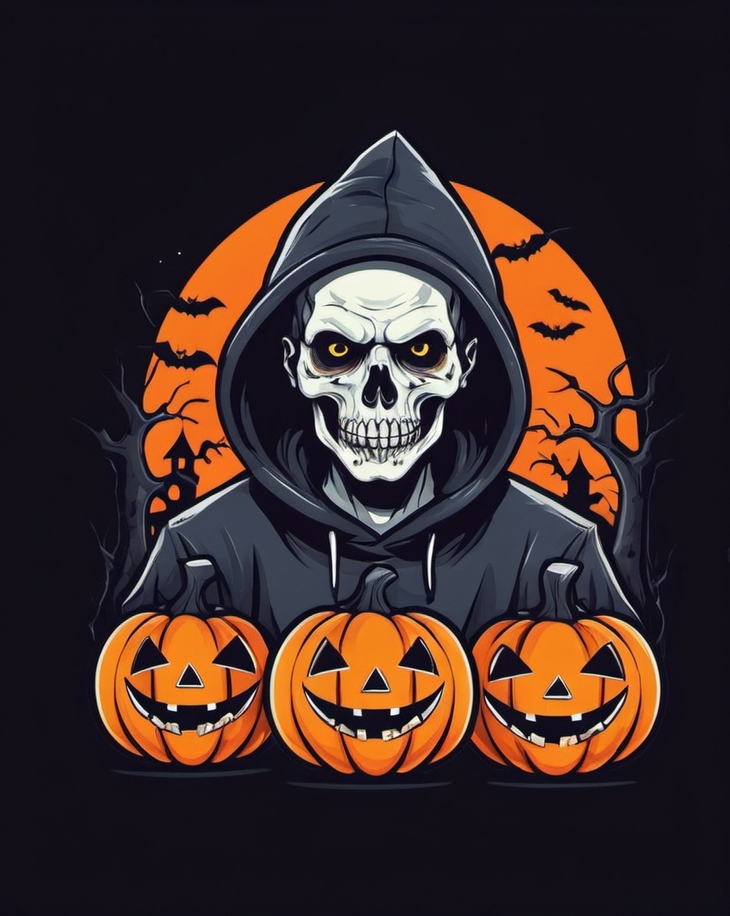 Prompt: streetwear t-shirt design, vector, print on demand, POD, clean background, halloween