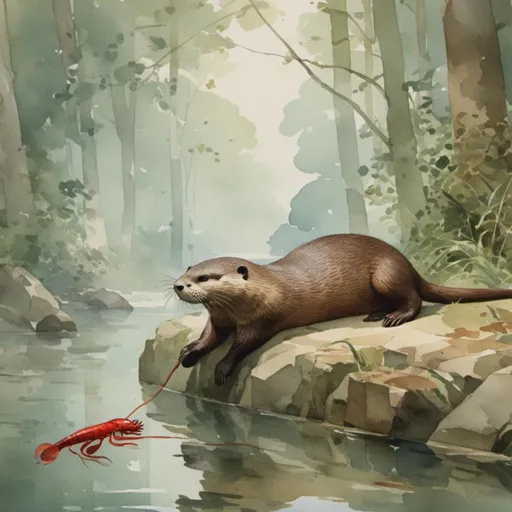 Prompt: <mymodel> Generate an image of a river otter eating a crayfish
