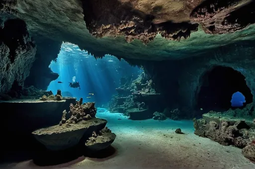 Prompt: underwater caves that look dark