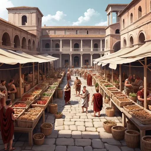 Prompt: ancient roman marketplace with people illustration