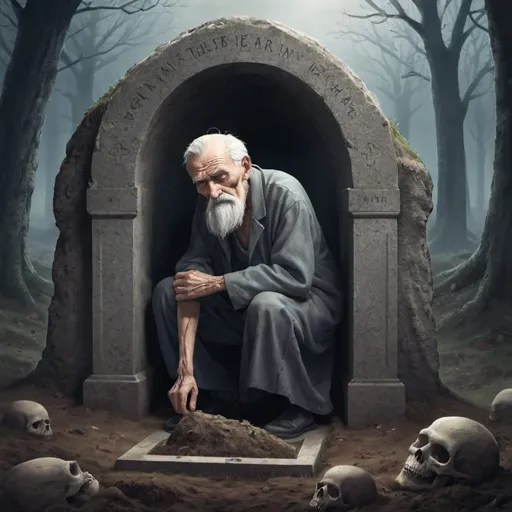 Prompt: old man in his grave
