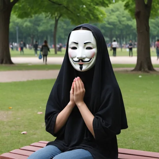 Prompt: a girl in a park playing no face