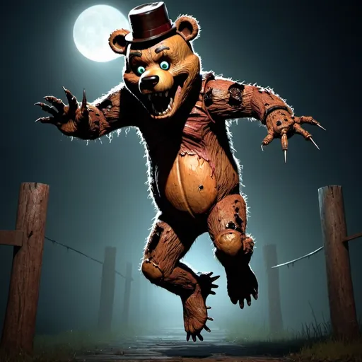 Prompt: Freddy frazbear jumps scer horror