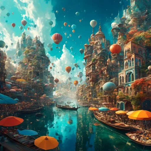 Prompt: <mymodel>Dreamlike digital painting of a surreal floating city, vibrant and surreal colors, fantastical architecture, glossy and reflective surfaces, intricate details, high quality, surrealism, vibrant colors, dreamlike, glossy surfaces, intricate details, floating city, fantastical architecture