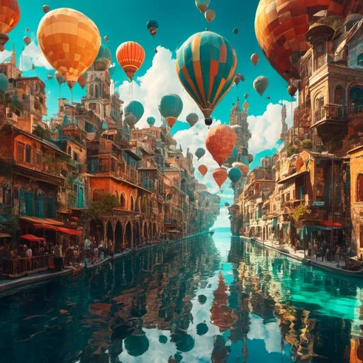 Prompt: <mymodel>Dreamlike digital painting of a surreal floating city, vibrant and surreal colors, fantastical architecture, glossy and reflective surfaces, intricate details, high quality, surrealism, vibrant colors, dreamlike, glossy surfaces, intricate details, floating city, fantastical architecture