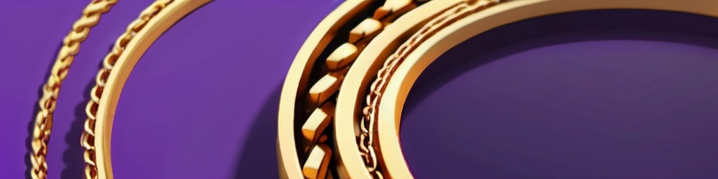 Prompt: Patreon banner image consisting of a set of golden chains arranged in a spiral, on a purple background (colour hexcode #771087)