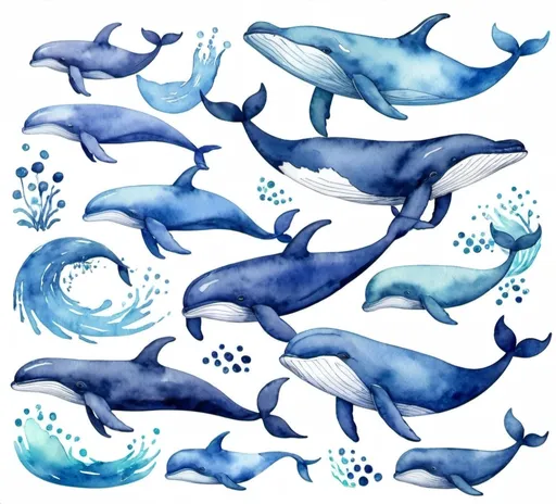 Prompt: water color whales clipart



