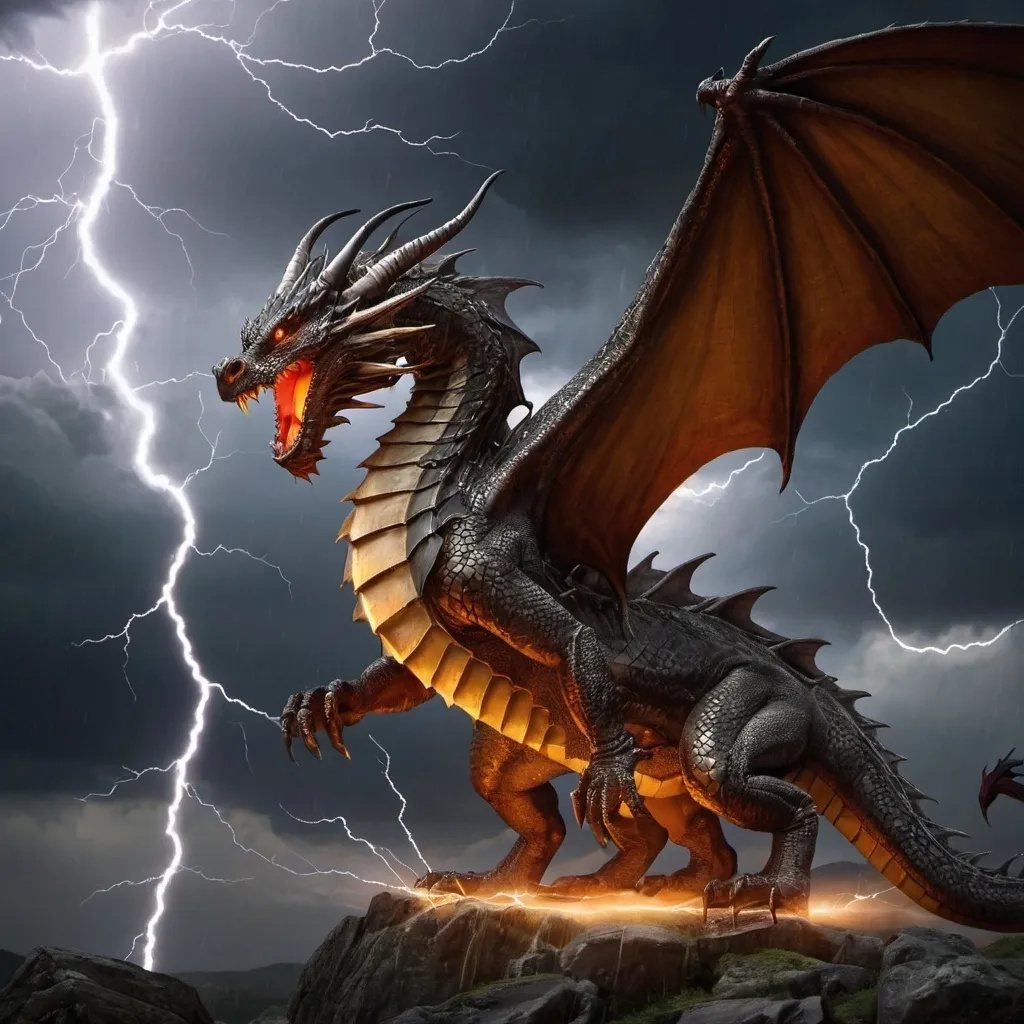 Prompt: a dragon in a thunder storm

