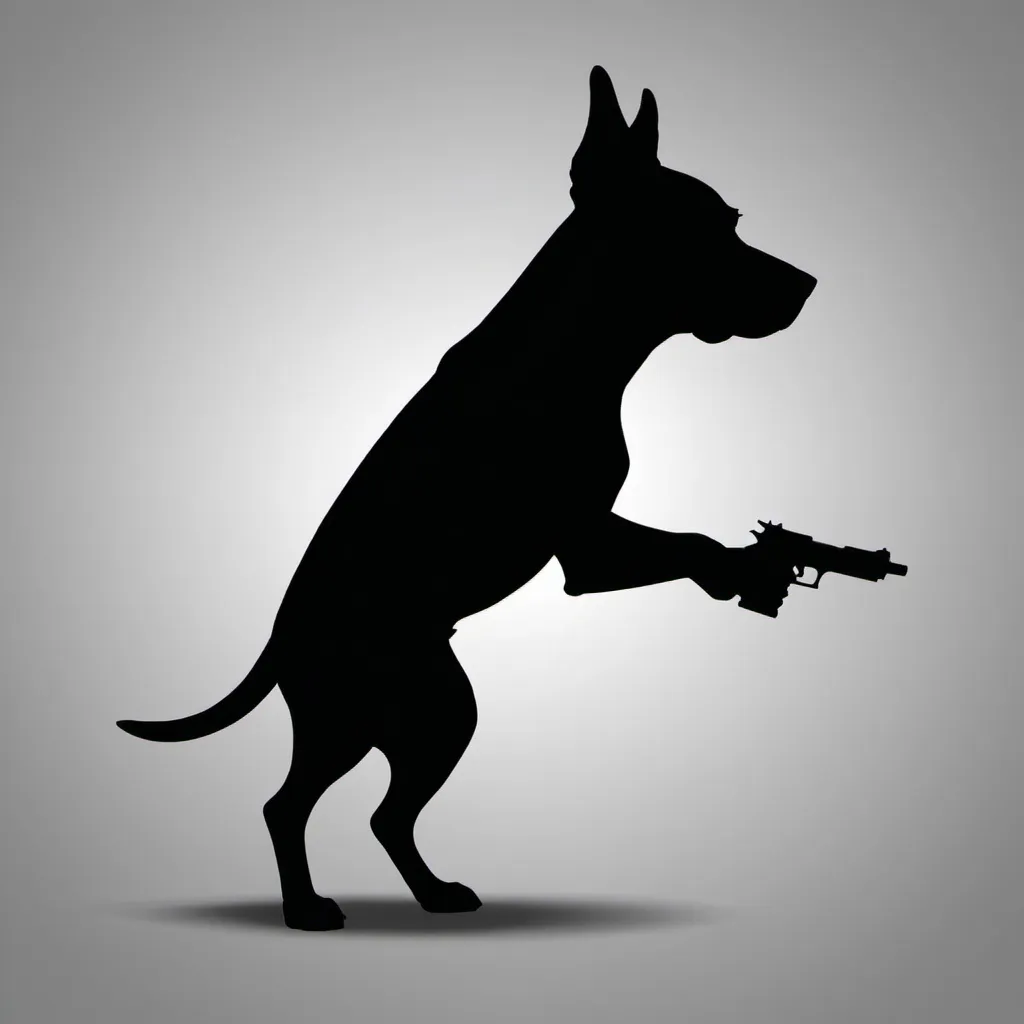 Prompt: black Silhouette of a dog that is shaped like a gun