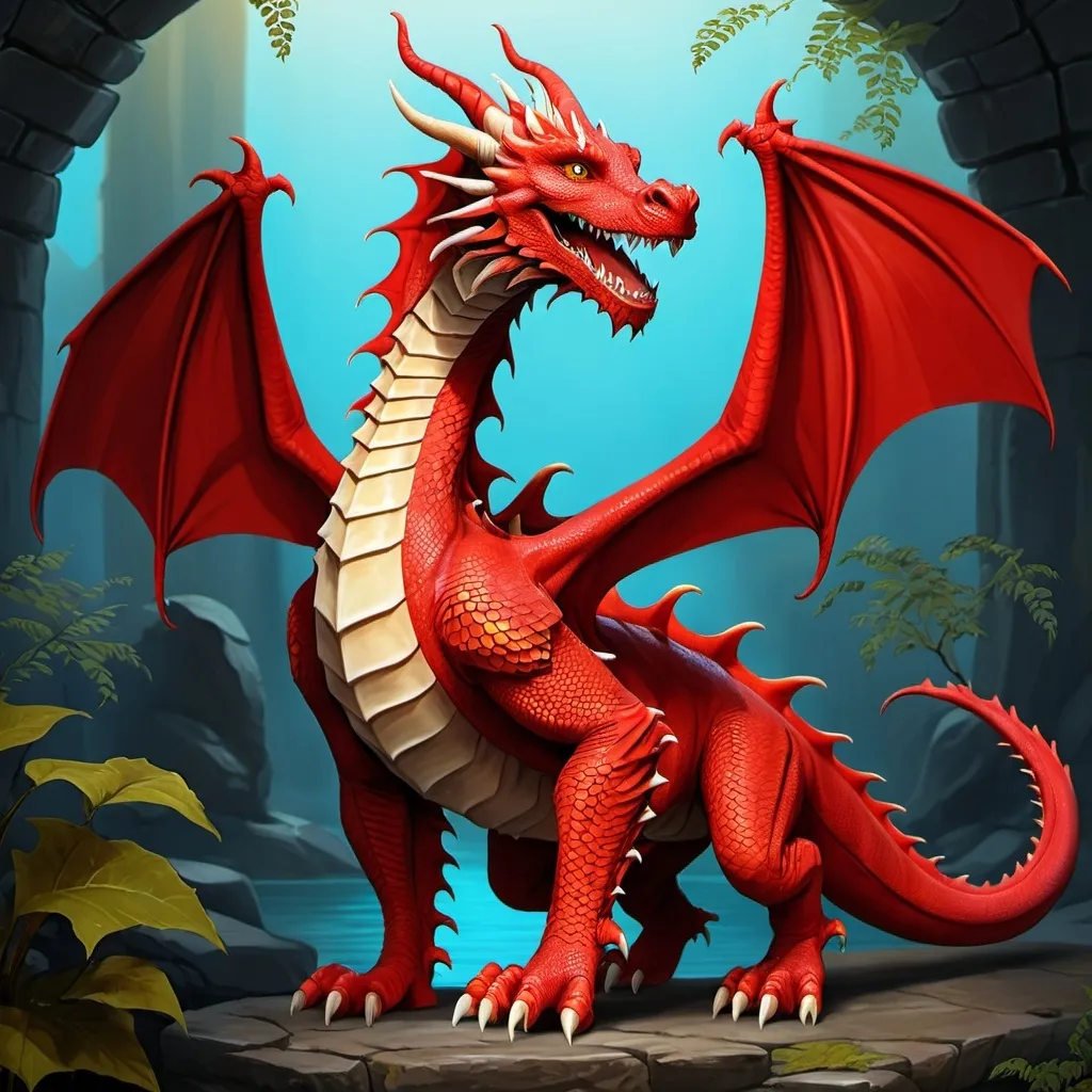 Prompt: full body of a smiling red dragon
