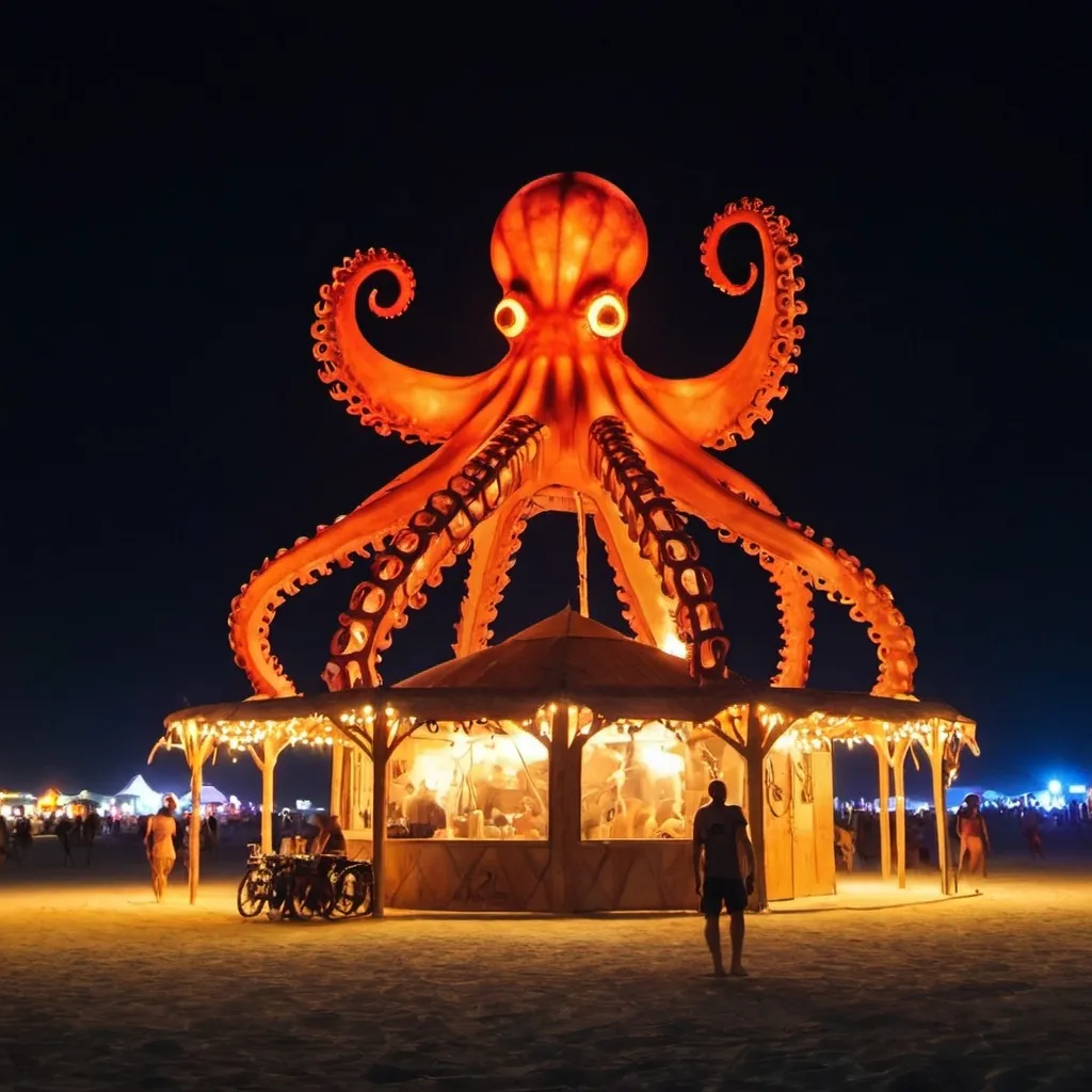 Prompt: el pulpo at night on playa at burning man