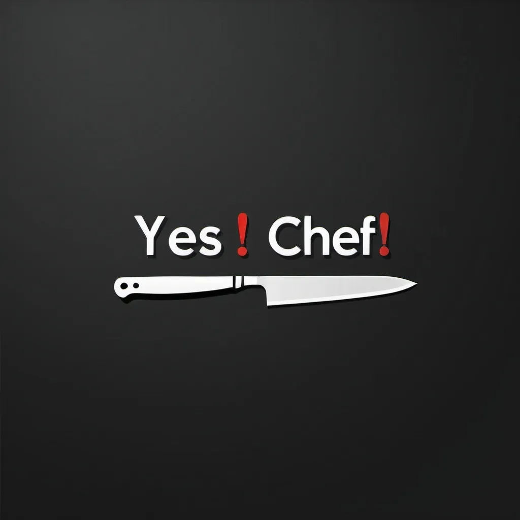 Prompt: (accurately spelled text "Yes Chef"), graphical icon logo, modern design, clean aesthetic, large sharp horizontal butcher knife, bold colors, compact and professional composition, sleek design, minimalistic elements, vivid contrast, eye-catching and dynamic look, suitable for culinary themes, high definition