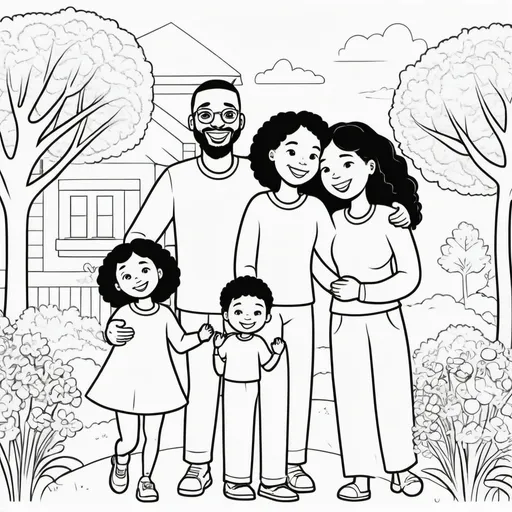 Prompt: clip art outline images for a coloring book of interracial families