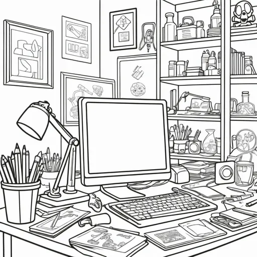 Prompt: create a coloring book page with images surrounded by toxic workplace items


