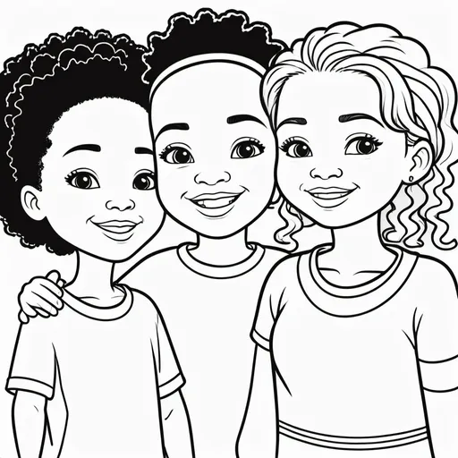 Prompt: clip art outline images of interracial friends for a kids coloring book
