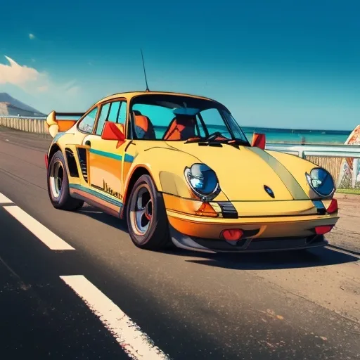 Prompt: Porsche 930 Turbo on winding coastal highway