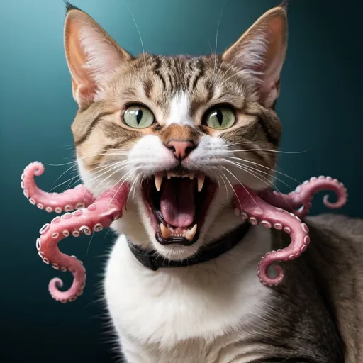 Prompt: A cat with tentacles from its mouth