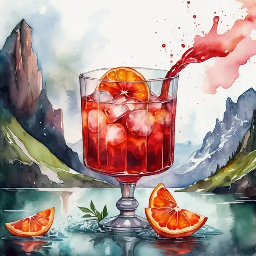 Prompt: Fantasy illustration of Negroni in a fantasy world with water colors 