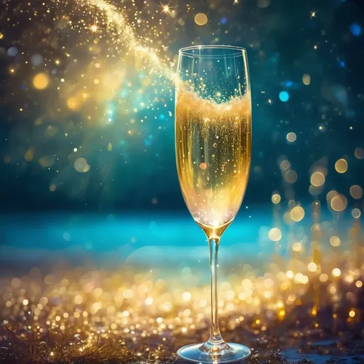 Prompt: Fantasy illustration of champagne flute in a sparkling world, vibrant and whimsical, surreal golden sparkling ambience,  with a magical glow, high quality, fantasy,  surreal, sparkling world, ethereal atmosphere, fizzy drink, dreamy,  fantasy lighting