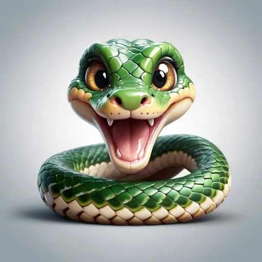 Prompt:  glossy hyper realistic airbrush illustration of a cute cartoon chibi snake smiling