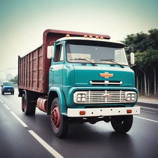 Prompt: truck classic vintage color in highway street