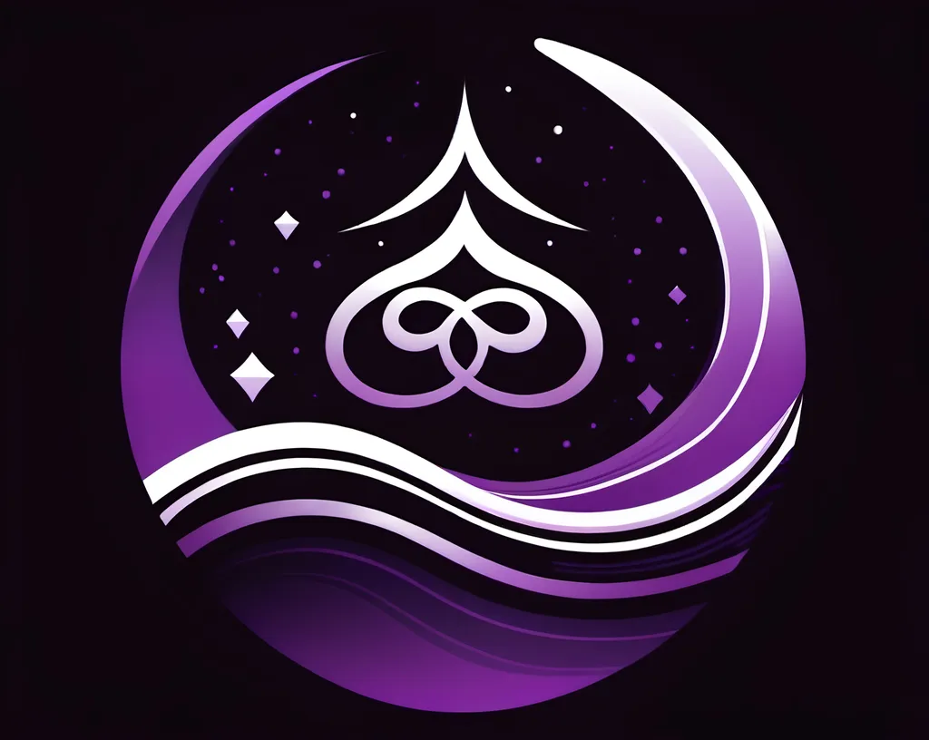 Prompt: illustration holiness, purple, symbolism, cloudcore, endercore, black background, wavy lines organic shapes, logo