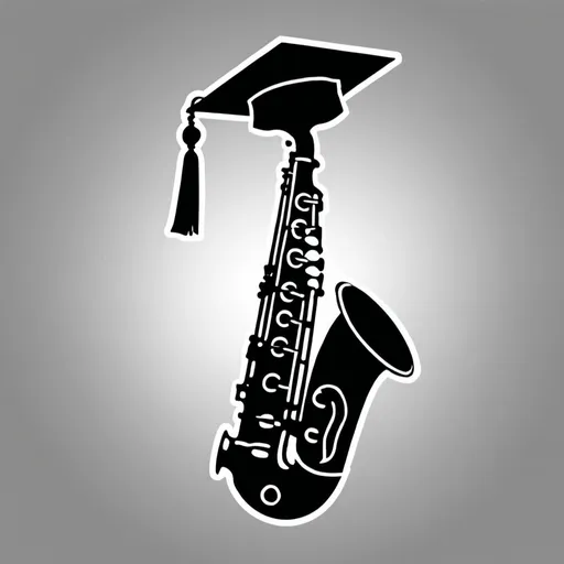 Prompt: Icona di un sax e un tocco di laurea in stile vettoriale e monocromatica
