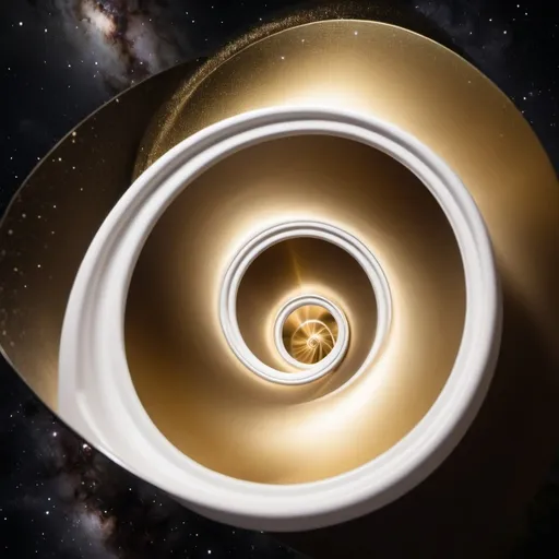 Prompt: a gold bright white airy spinning funnel  in deep space
