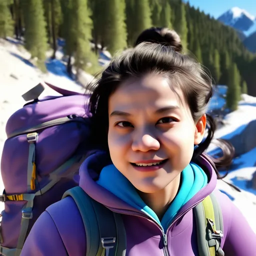 Prompt: female, 3d cartoon character, almost chubby cheek, background plain, half body preview, 8k, jacket hiking, facing to camera, high detail, smil