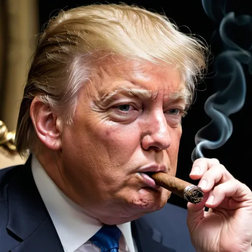 Prompt: Trump smoking a cigar with ear shot off