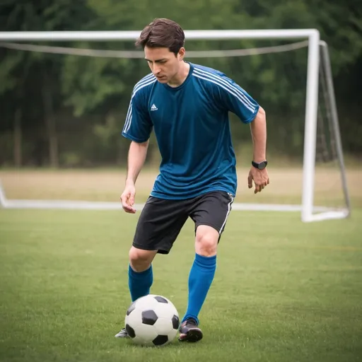 Prompt: a person playing soccer all in and focused due to his previous brainwave training with neurofeedback
