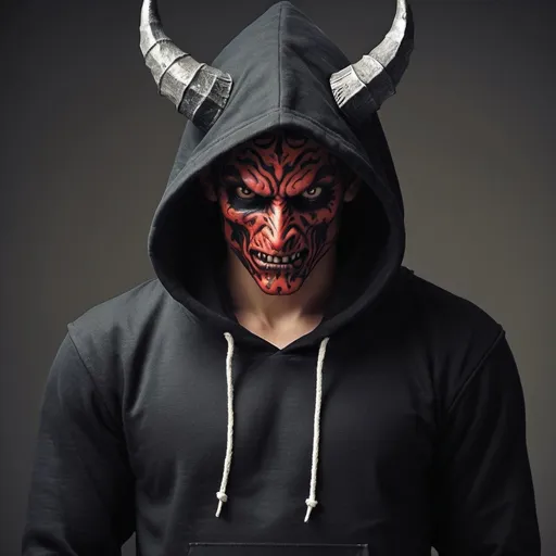 Prompt: Create a teenage son of the medieval demon. I a hoodie.
