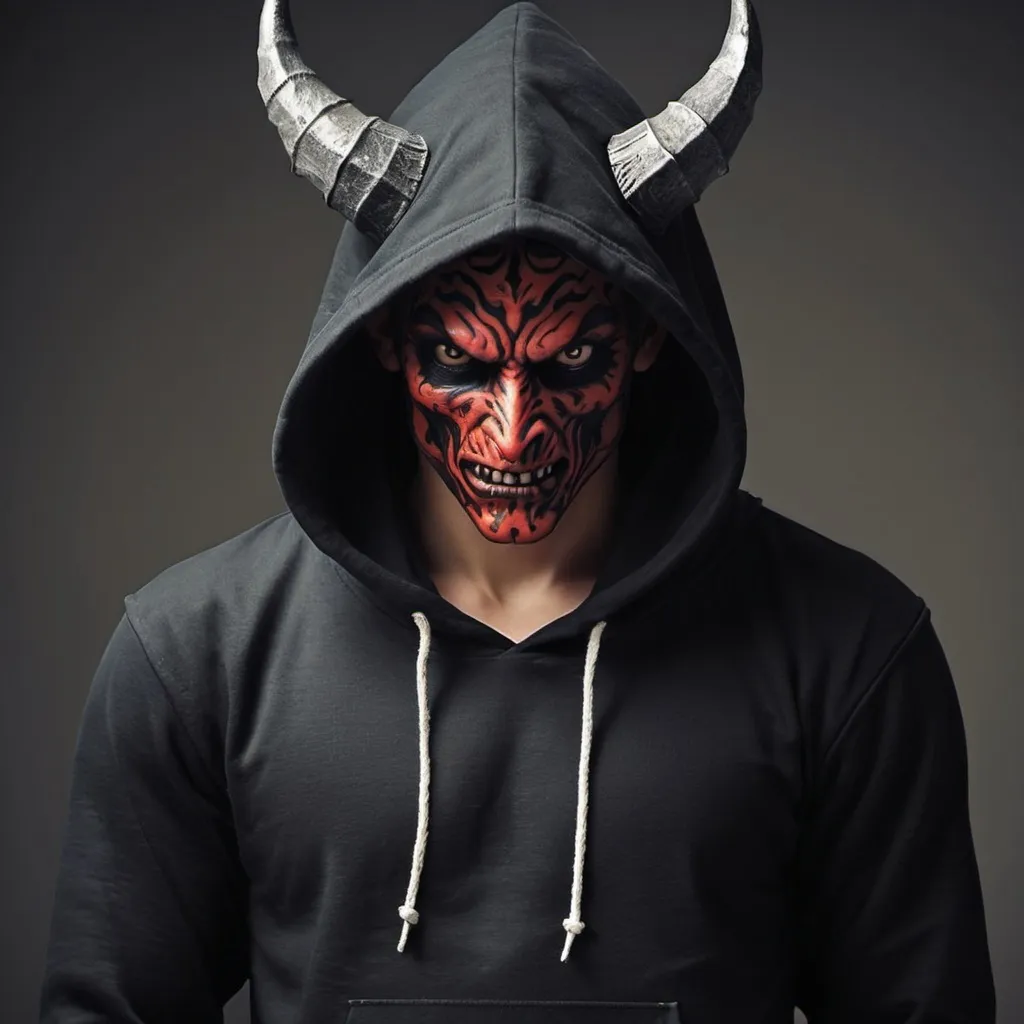 Prompt: Create a teenage son of the medieval demon. I a hoodie.
