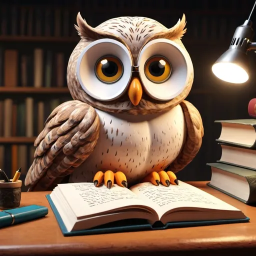 Prompt: An animated image with An owl that is a writer 