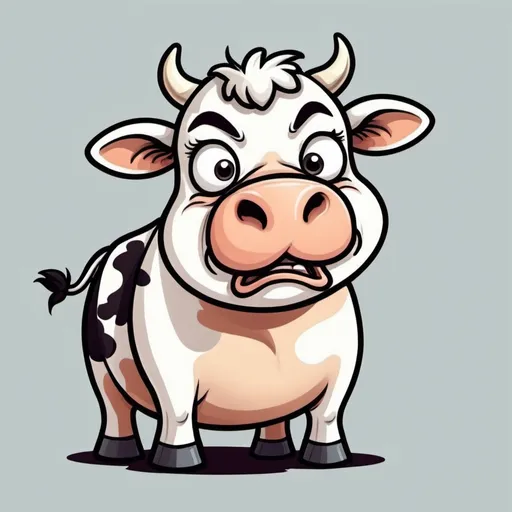 Prompt: a cartoon drawing of an cute but angry cow
