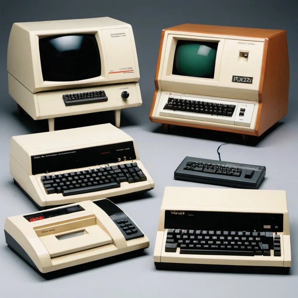 Prompt: generate a picture of minicomputers from the 1970s, such as PDP II, VAX 750/6000, and NCR 9300. 