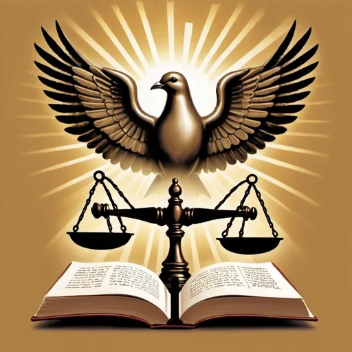 Prompt:  Incorporate key symbols like nigeria scales of justice, a gavel, a dove (symbolizing peace), and an open book titled "Fundamental Human Rights" in bold letters. Show rays of light emanating from the book, illuminating the group of people to signify the empowerment that comes from these rights.