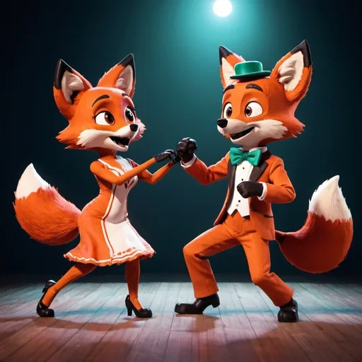 Prompt: foxy and fredy dancing


