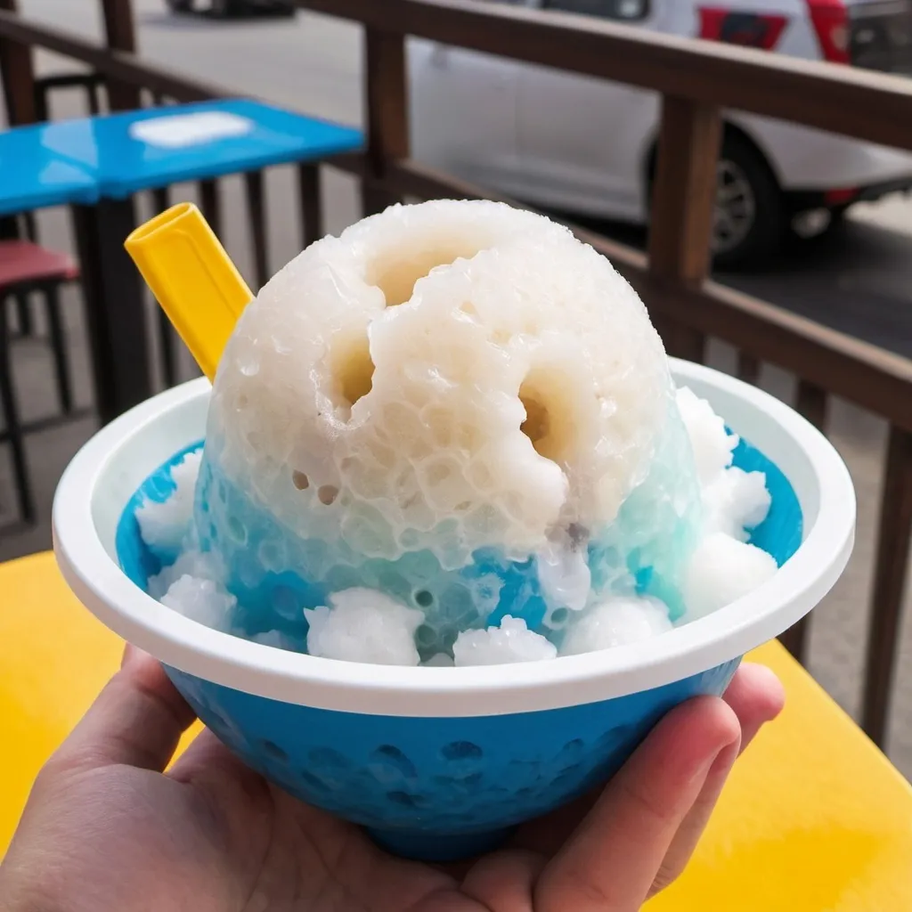 Prompt: shaved ice with a hole in it