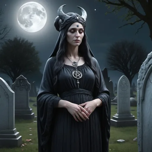 Prompt: Hecate, mother maiden, crone, waning gibbous, 4k hd, photorealistic, graveyard