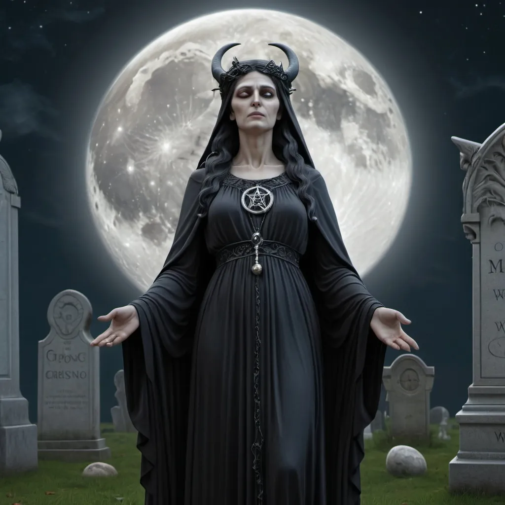 Prompt: Hecate, mother maiden, crone, waning gibbous, 4k hd, photorealistic, graveyard