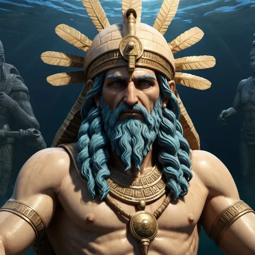 Prompt: enki, water knowledge, annunaki, 4k hd, photorealistic, mythology, sumerian