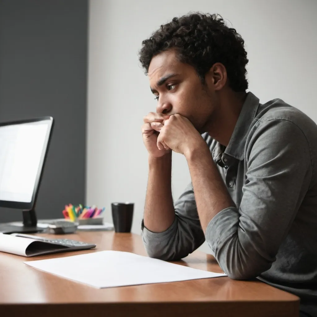 Prompt: person thinking at desk