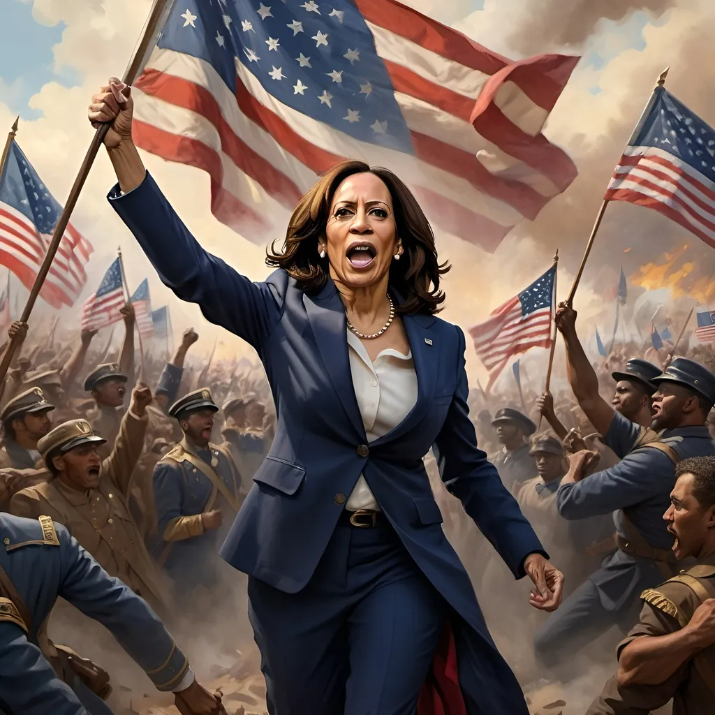 Prompt: Kamala Harris as Liberty Leading The People