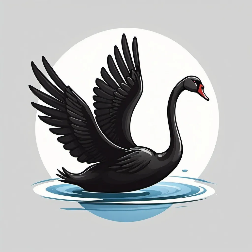 Prompt: Cartoon art logo of a black swan flying 